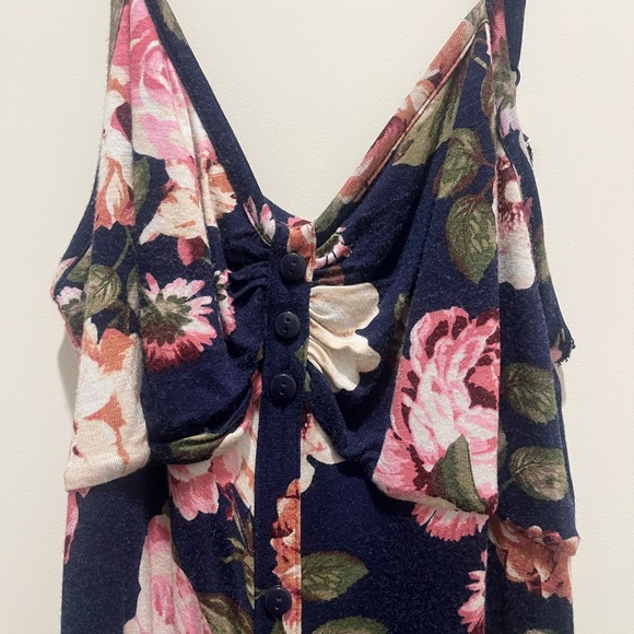 Navy Floral Button-Front Women’s Dress - Picture 2 of 3